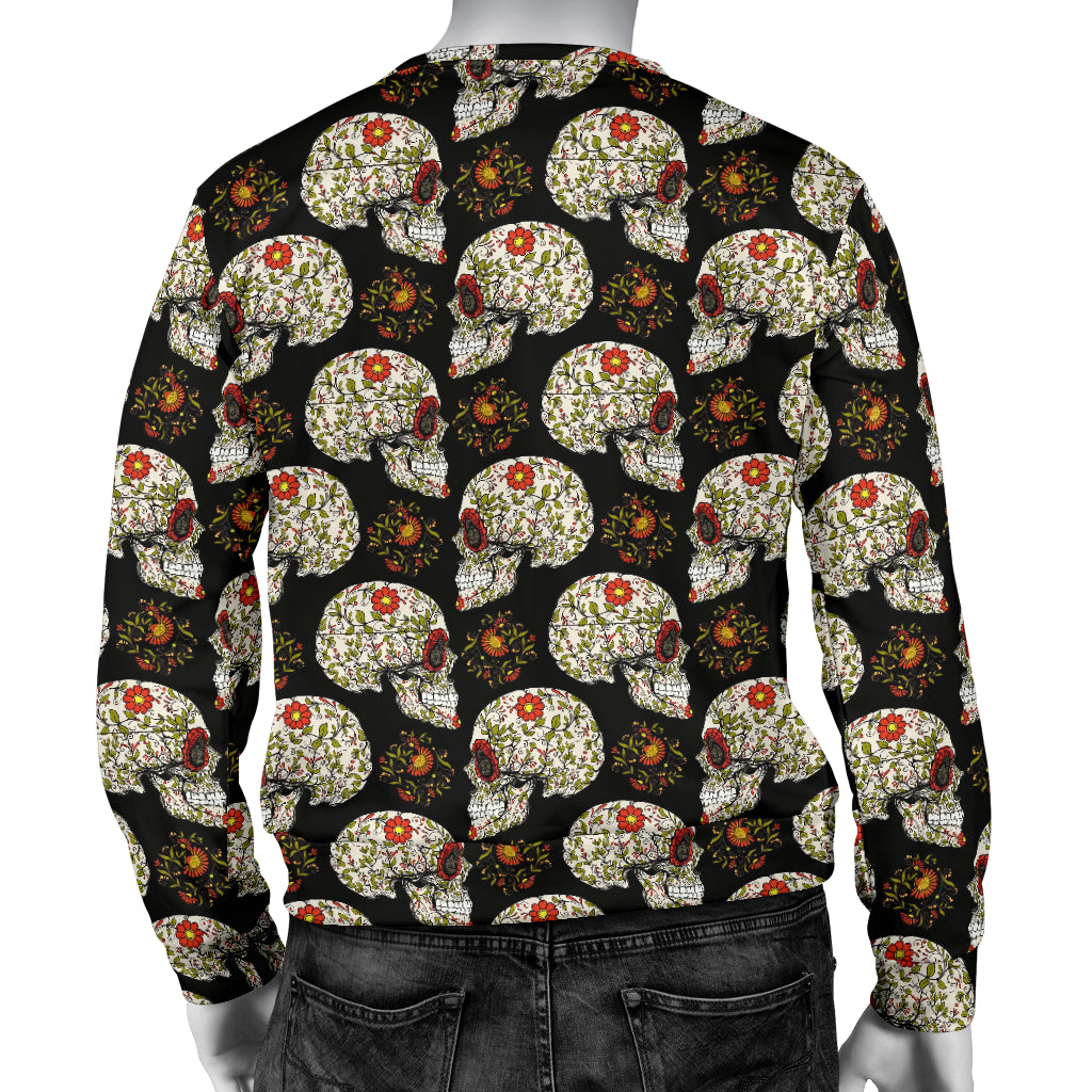 Sugar Skull Flower Design Themed Print Men Long Sleeve Sweatshirt