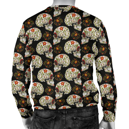 Sugar Skull Flower Design Themed Print Men Long Sleeve Sweatshirt