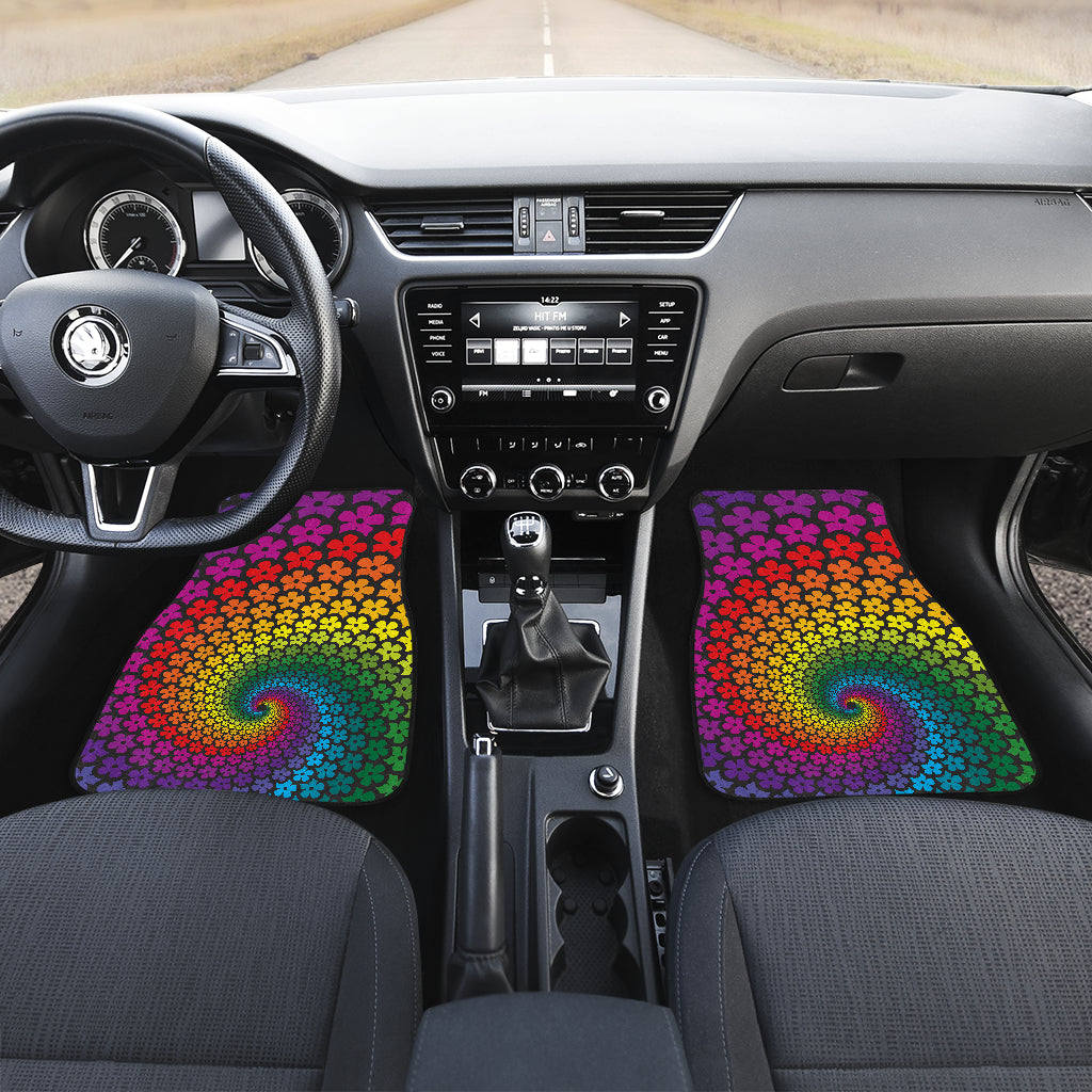 Flower Power Rainbow Spiral Print Car Floor Mats Front Back