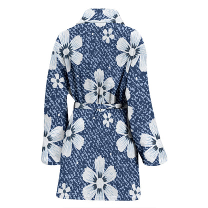 Jean Flower Pattern Print Design 03 Women Bathrobe