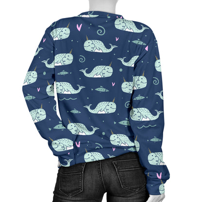 Narwhal Design Print Women Long Sleeve Sweatshirt