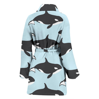 Killer Whale Pattern Print Design 01 Women Bathrobe
