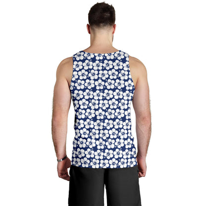 Hibiscus Blue Hawaiian Flower Pattern Men Tank Top