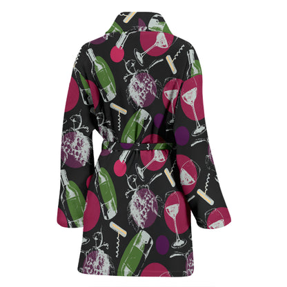 Wine Print Design LKS307 Women Bathrobe