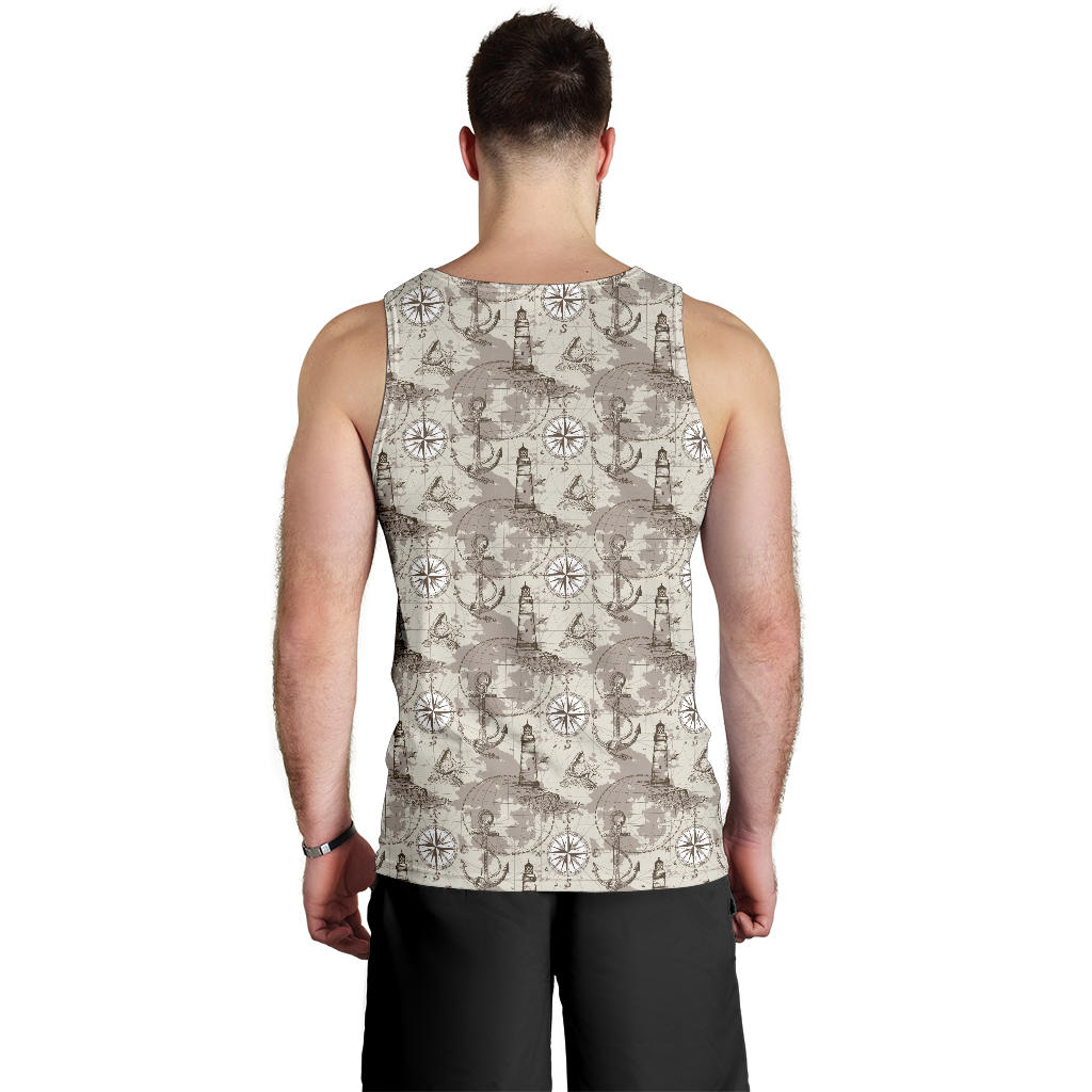 Nautical Map Design Themed Print Men Tank Top
