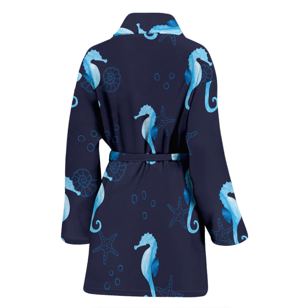 SeaHorse Blue neon Pattern Print Design 03 Women Bathrobe