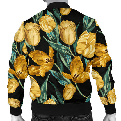 Elegant Yellow Tulip Print Men Bomber Jacket