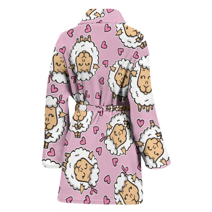 Sheep Cute Pattern Print Design 01 Women Bathrobe