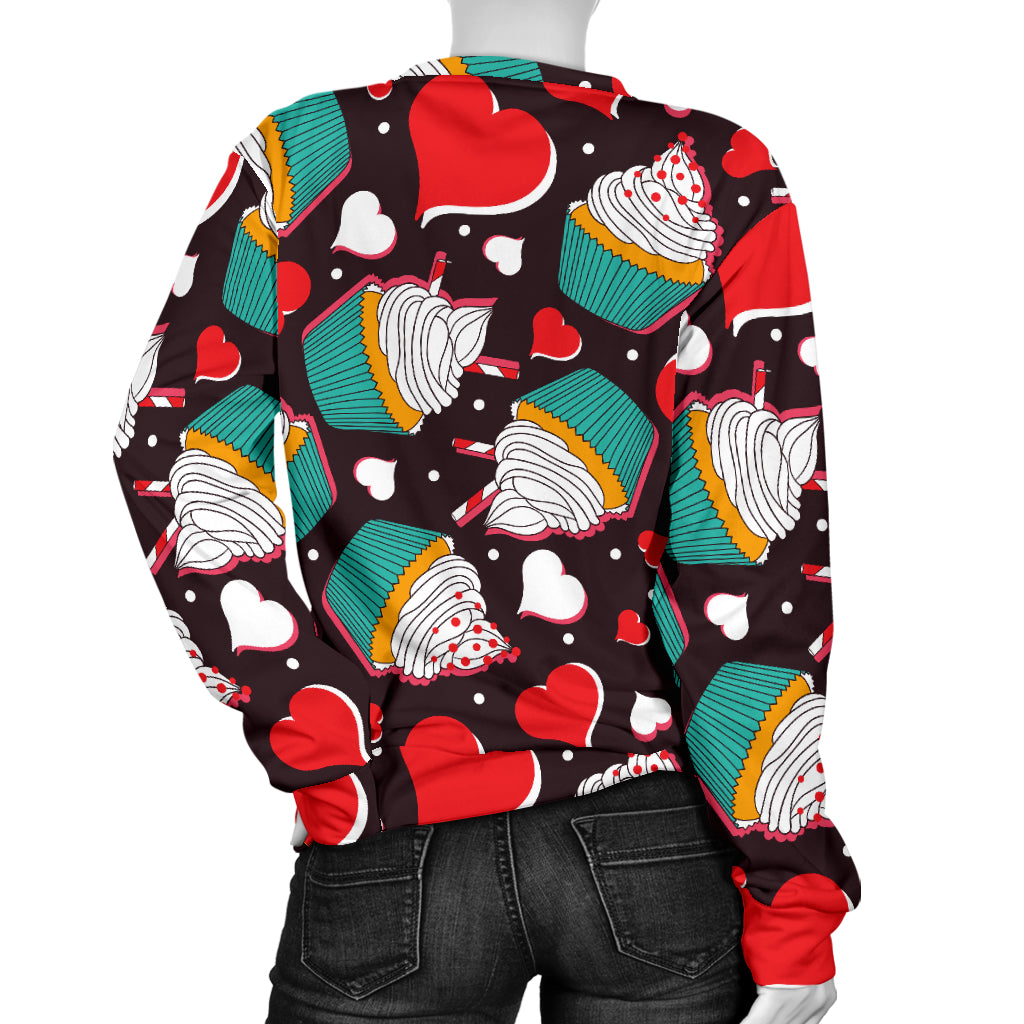 Cupcakes Heart Print Pattern Women Long Sleeve Sweatshirt