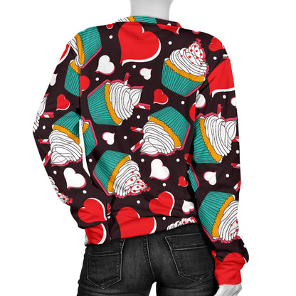 Cupcakes Heart Print Pattern Women Long Sleeve Sweatshirt