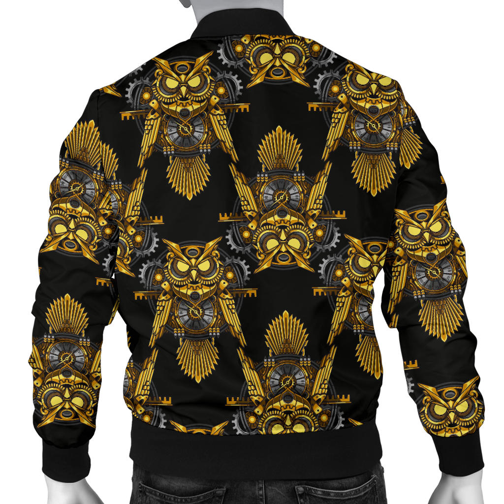 Steampunk Gold Owl Design Themed Print Men Bomber Jacket
