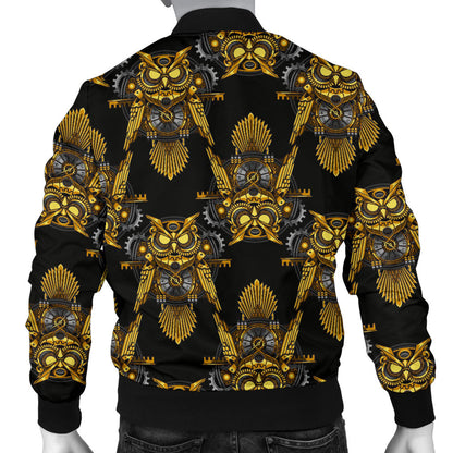 Steampunk Gold Owl Design Themed Print Men Bomber Jacket