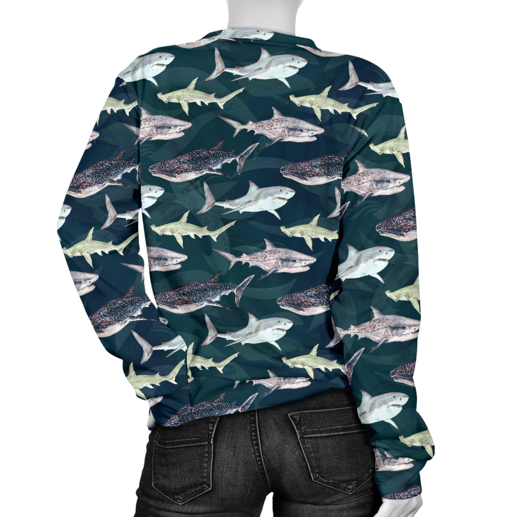 Shark Pattern Print Women Long Sleeve Sweatshirt