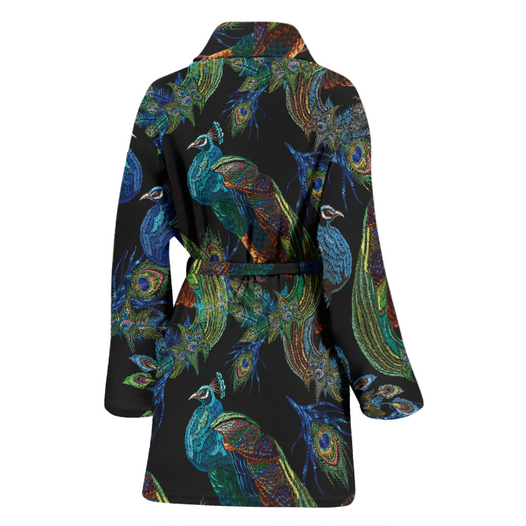 Peacock Pattern Print Design A04 Women Bathrobe