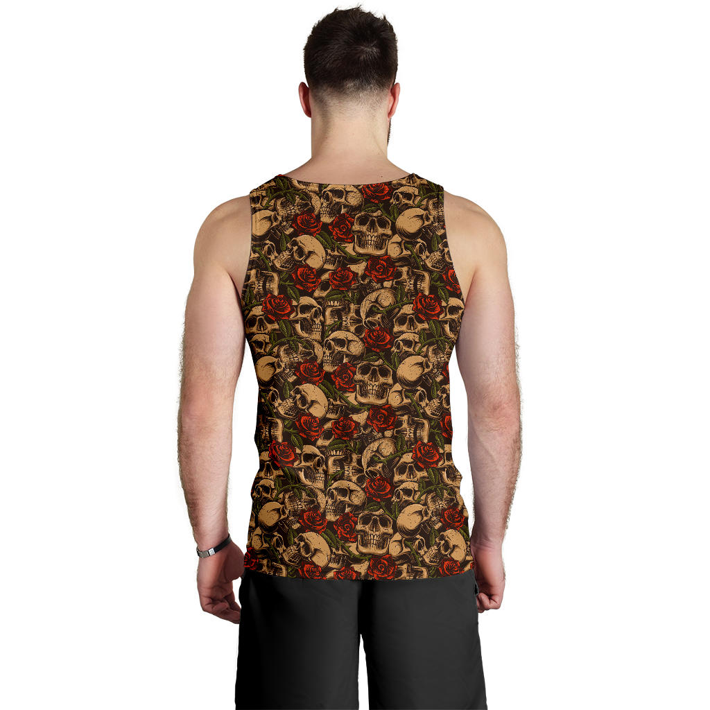 Skull Roses Vintage Design Themed Print Men Tank Top