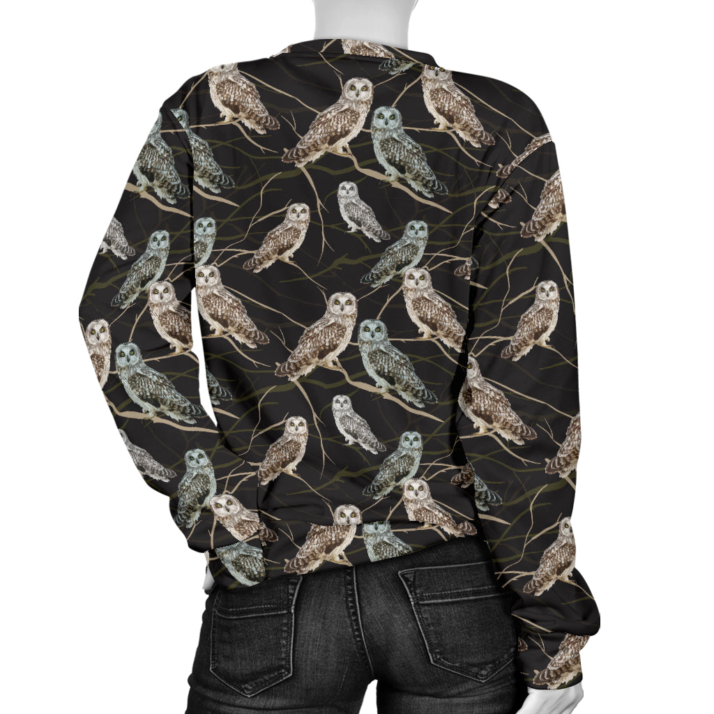 Owl Branch Themed Design Print Women Long Sleeve Sweatshirt