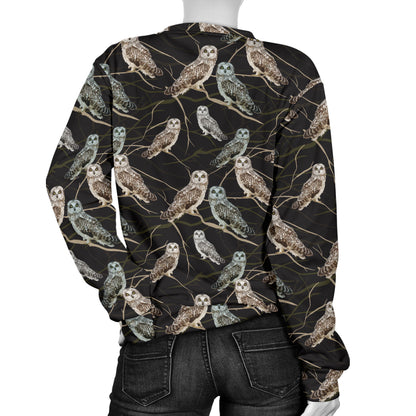 Owl Branch Themed Design Print Women Long Sleeve Sweatshirt