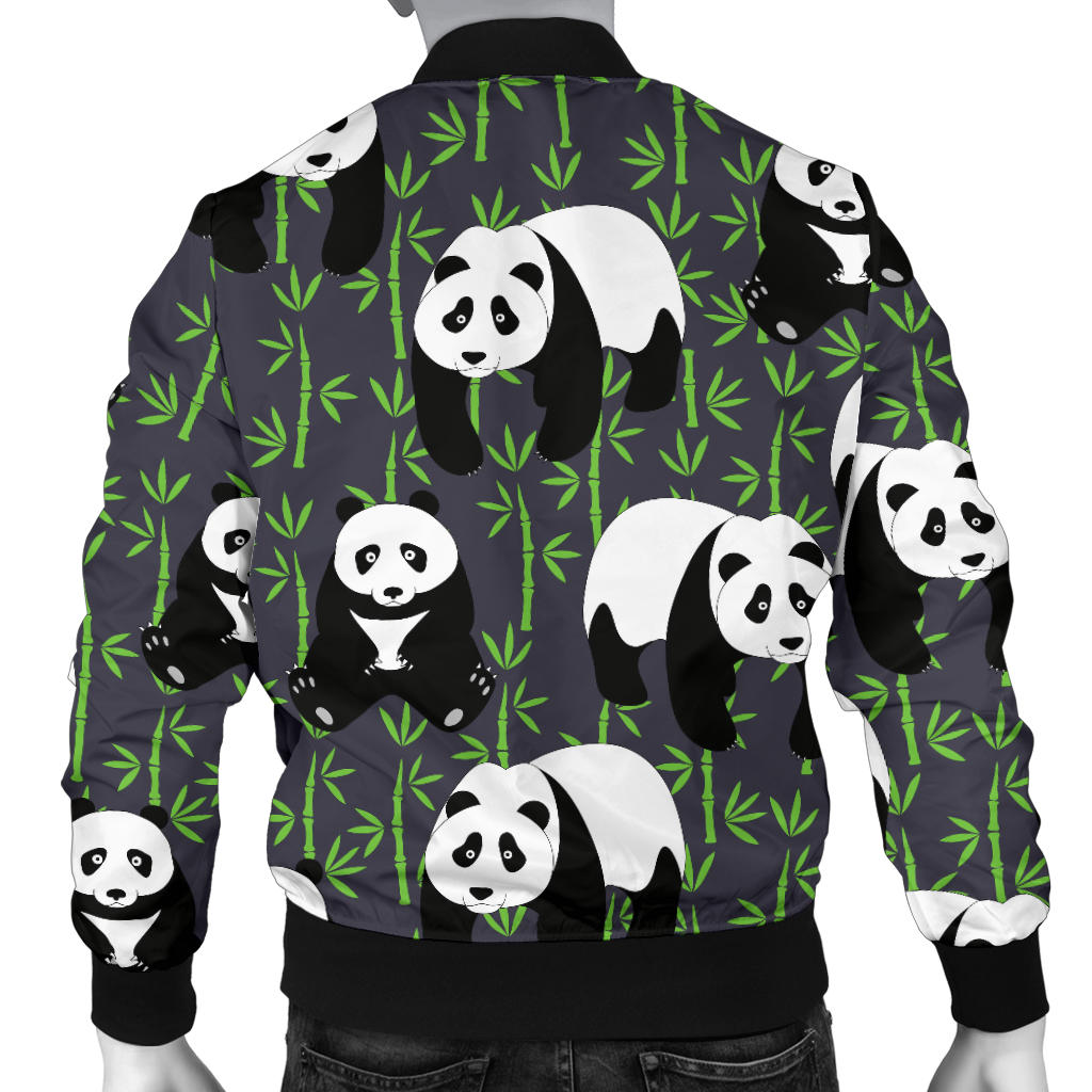 Panda Bear Bamboo Themed Print Men Bomber Jacket