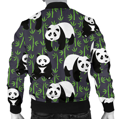 Panda Bear Bamboo Themed Print Men Bomber Jacket