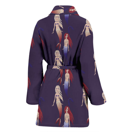 Mermaid Pattern Print Design 02 Women Bathrobe