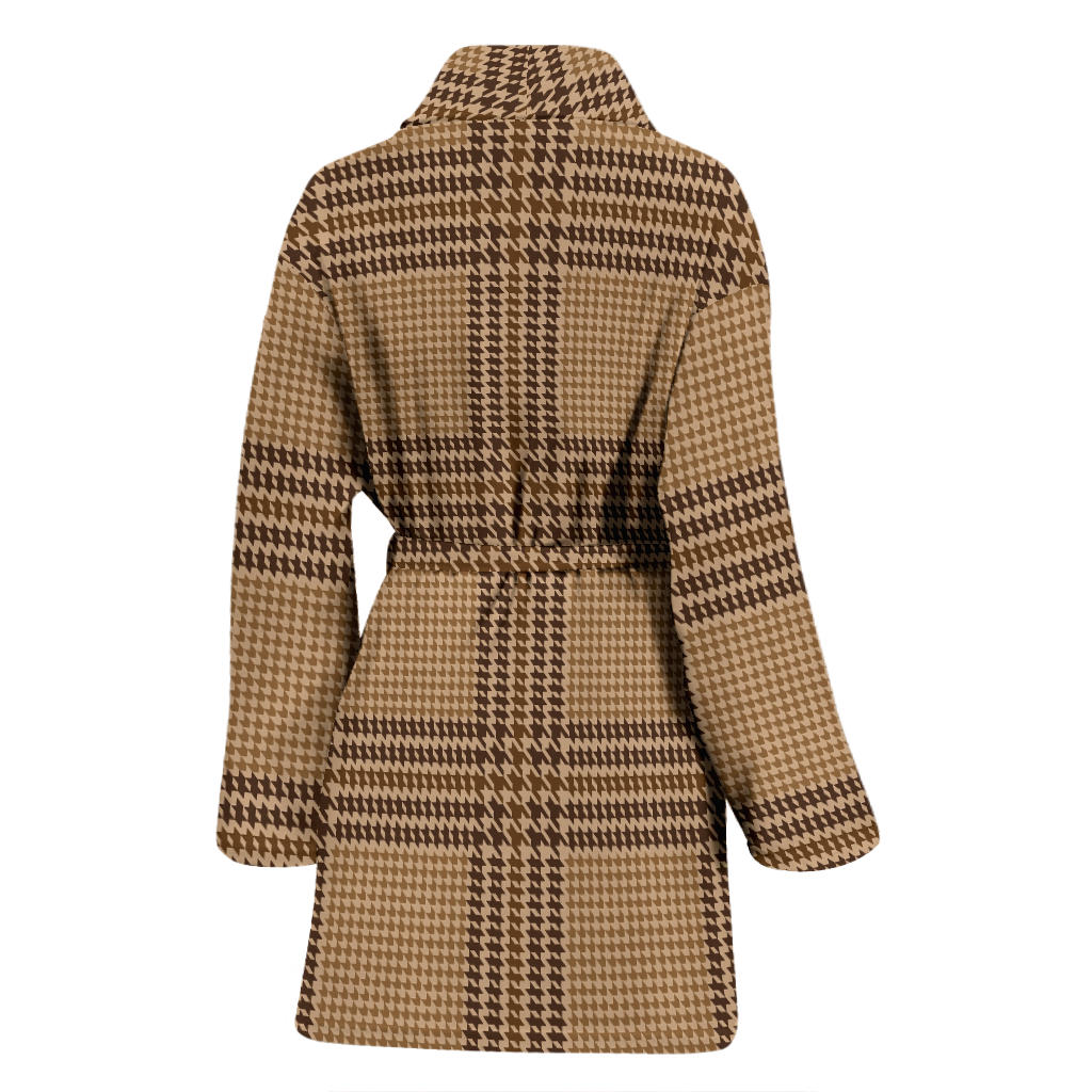 Houndstooth Brown Pattern Print Design 04 Women Bathrobe