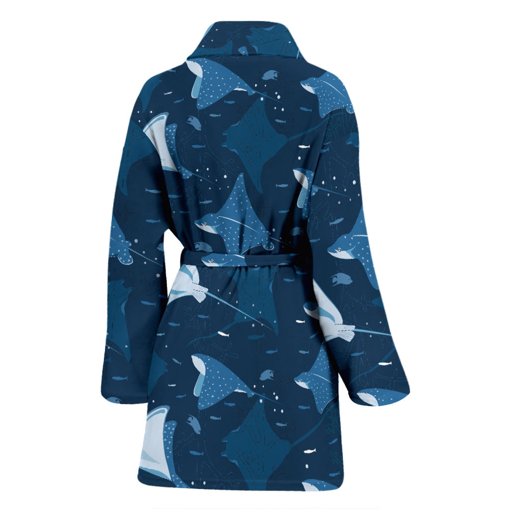 Manta Ray Pattern Print Design 02 Women Bathrobe