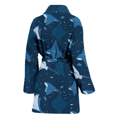 Manta Ray Pattern Print Design 02 Women Bathrobe