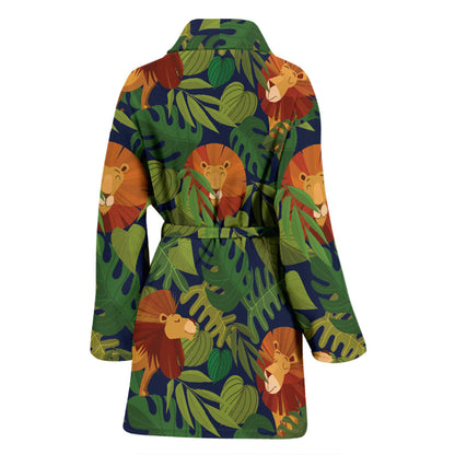 Lion Jungle Pattern Print Design 05 Women Bathrobe