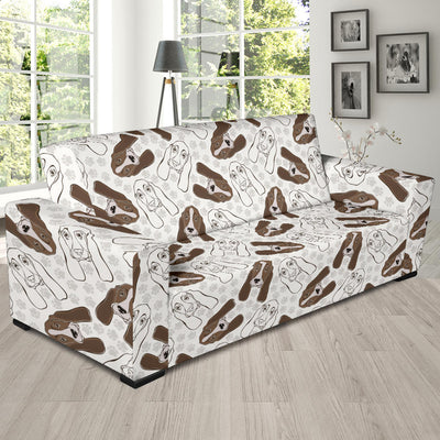 Basset Hound Pattern Print Design 01 Sofa Slipcover