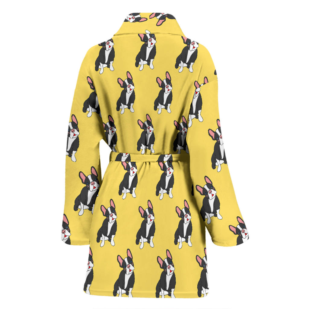 Boston Terrier Pattern Print Design 06 Women Bathrobe
