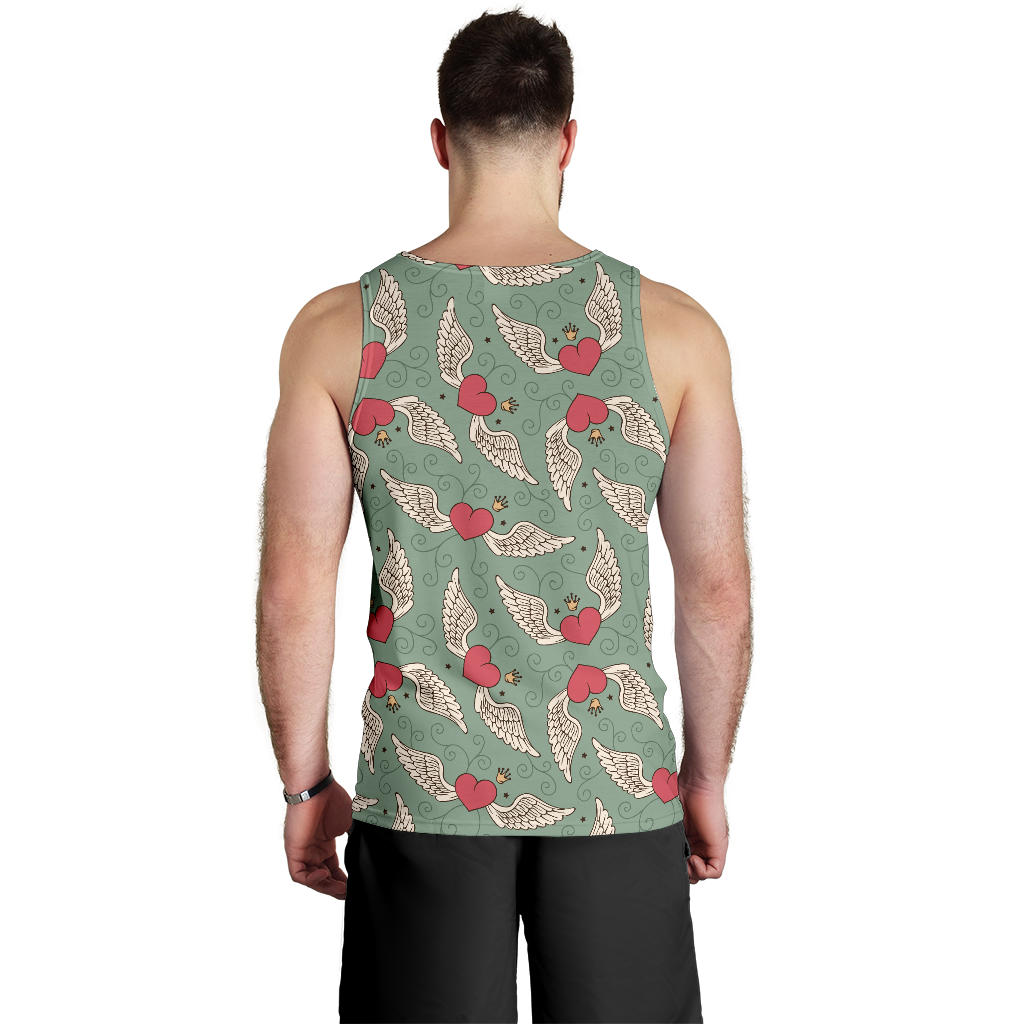 Angel Wings Heart Design Themed Print Men Tank Top