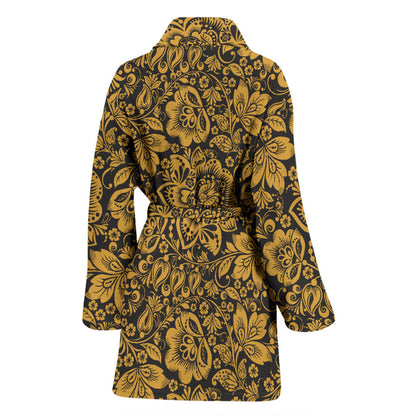 Brocade Gold Pattern Print Design 01 Women Bathrobe