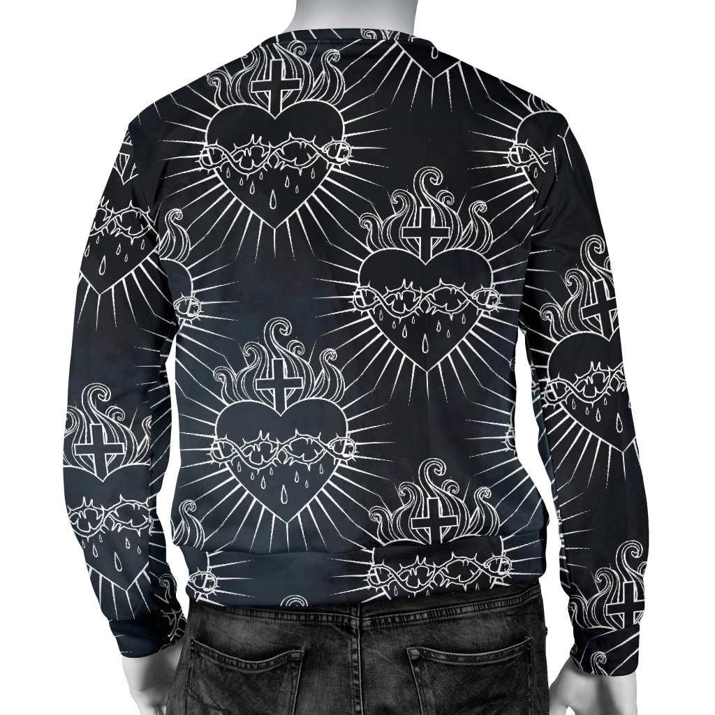 Christian Heart Tattoo Style Men Long Sleeve Sweatshirt