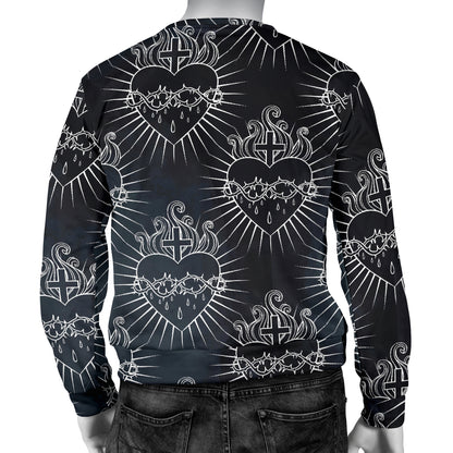 Christian Heart Tattoo Style Men Long Sleeve Sweatshirt