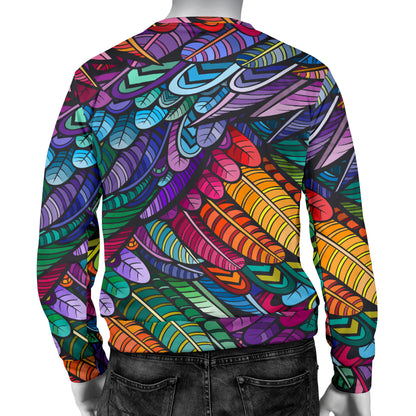 Feather Multicolor Design Print Men Long Sleeve Sweatshirt
