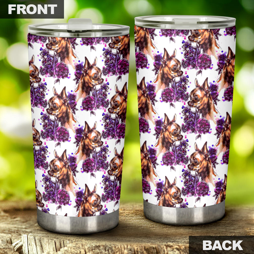Chihuahua Purple Floral Tumbler