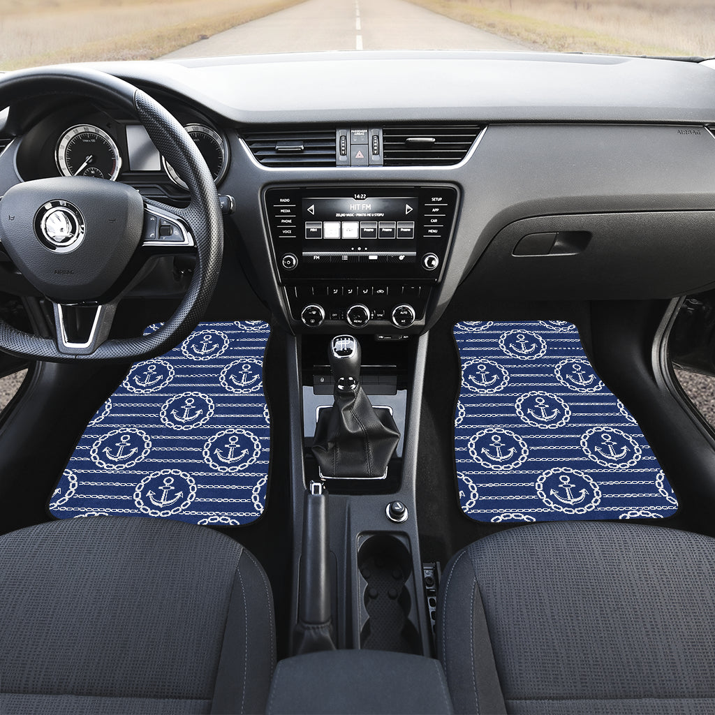 Anchor Stripe Pattern Car Floor Mats Front Back