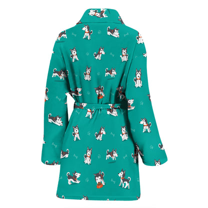 Siberian Huskies Print Design LKS303 Women Bathrobe