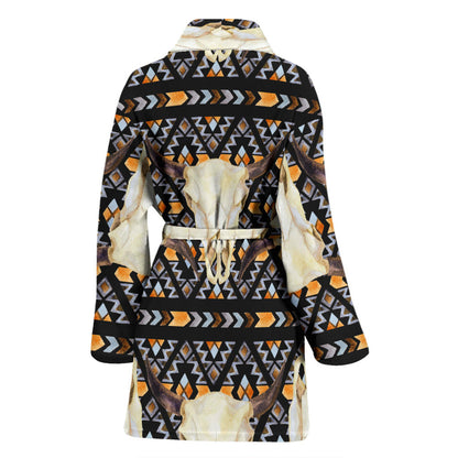 Buffalo Head Pattern Print Design 03 Women Bathrobe