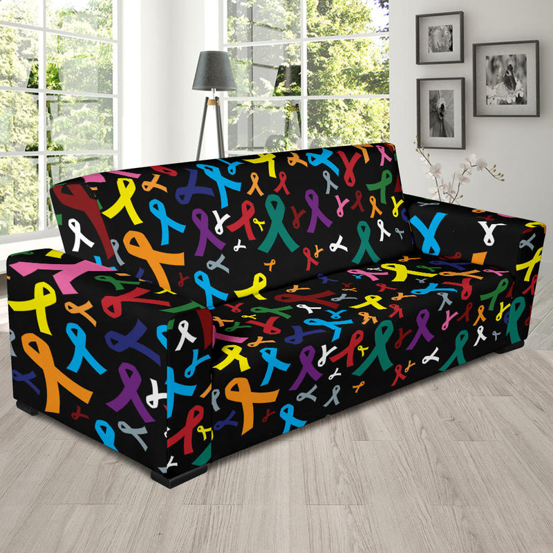 Cancer Awareness Pattern Print Design 03 Sofa Slipcover