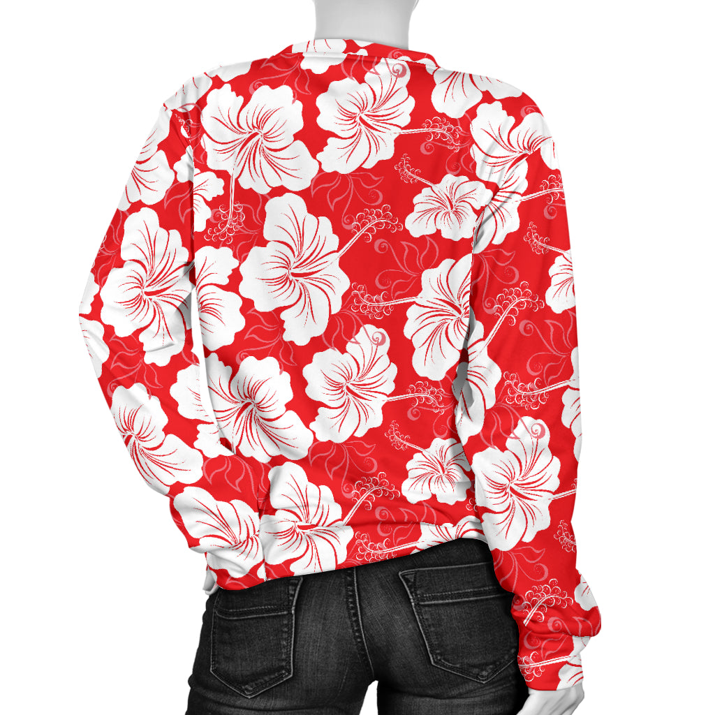 Flower Hawaiian Hibiscus Red Background Print Women Long Sleeve Sweatshirt