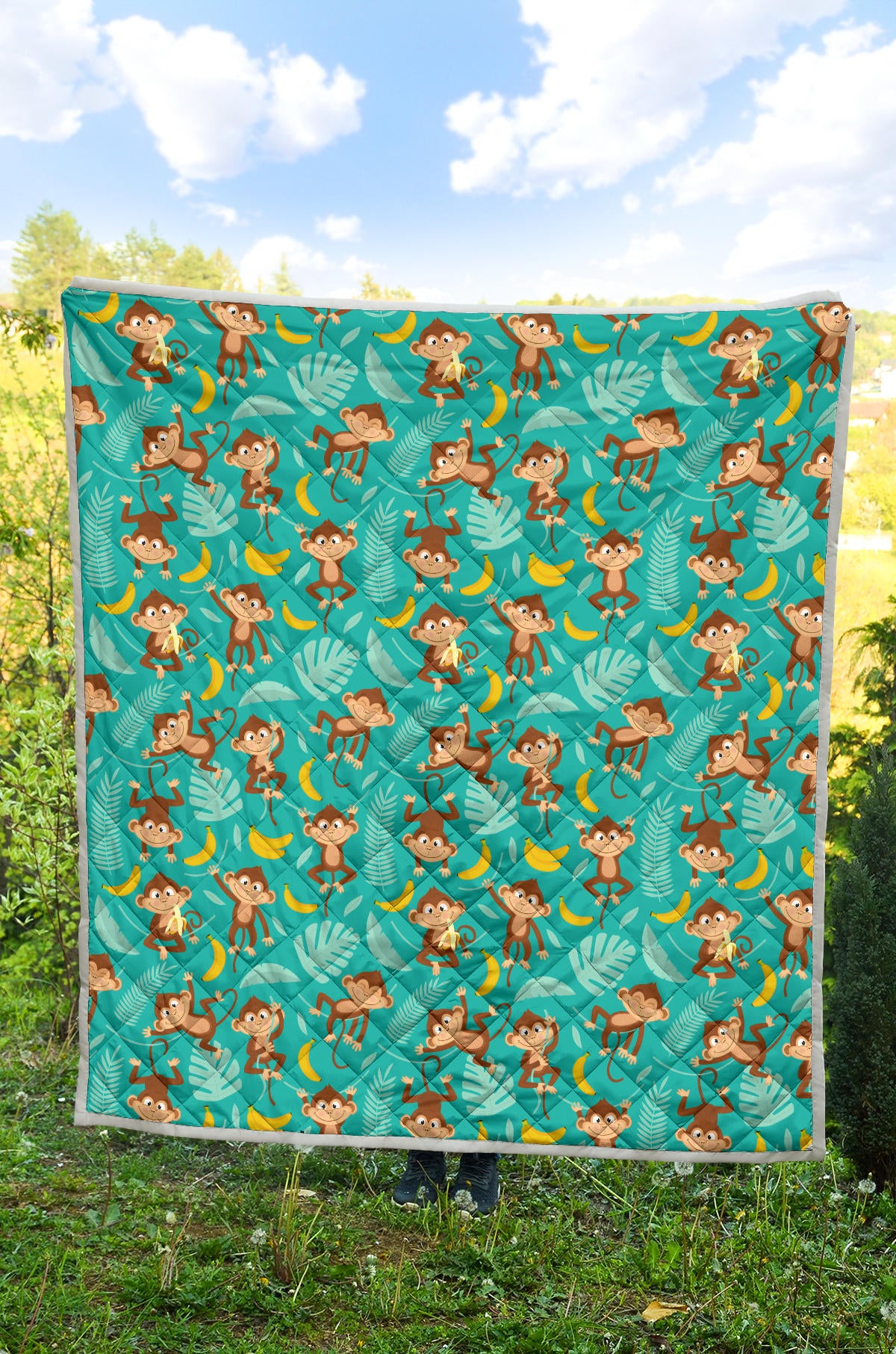 Monkey Happy Design Themed Print Quilt Bedspread