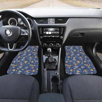 Hawaiian Flower Blue Print Car Floor Mats Front Back