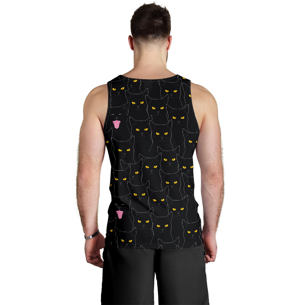 Black Cat Yellow Eyes Print Pattern Men Tank Top
