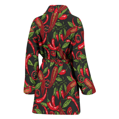 Chilli Pepper Pattern Print Design 02 Women Bathrobe
