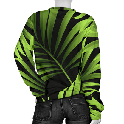 Green Neon Tropical Palm Leaves Women Long Sleeve Sweatshirt