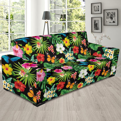 Hibiscus With Butterfly Print Design LKS305 Sofa Slipcover