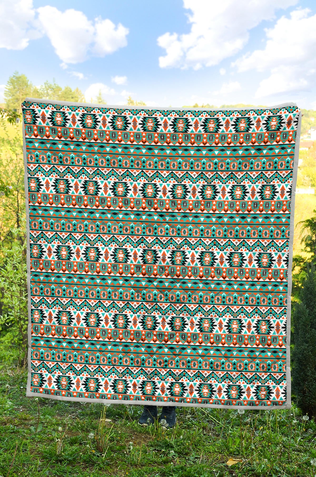 Indian Navajo Ethnic Themed Design Print Quilt Bedspread