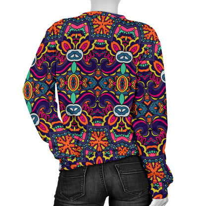 Ethnic Flower Style Print Pattern Women Long Sleeve Sweatshirt