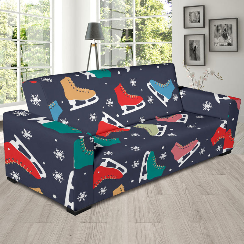 Ice Skate Pattern Print Design 04 Sofa Slipcover